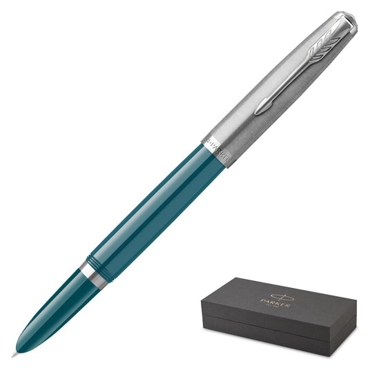 Parker 51 Teal Chrome Trim Fountain Pen