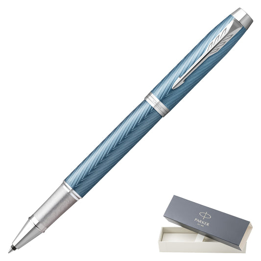 Parker IM Premium Blue Grey Chrome Trim Rollerball Pen