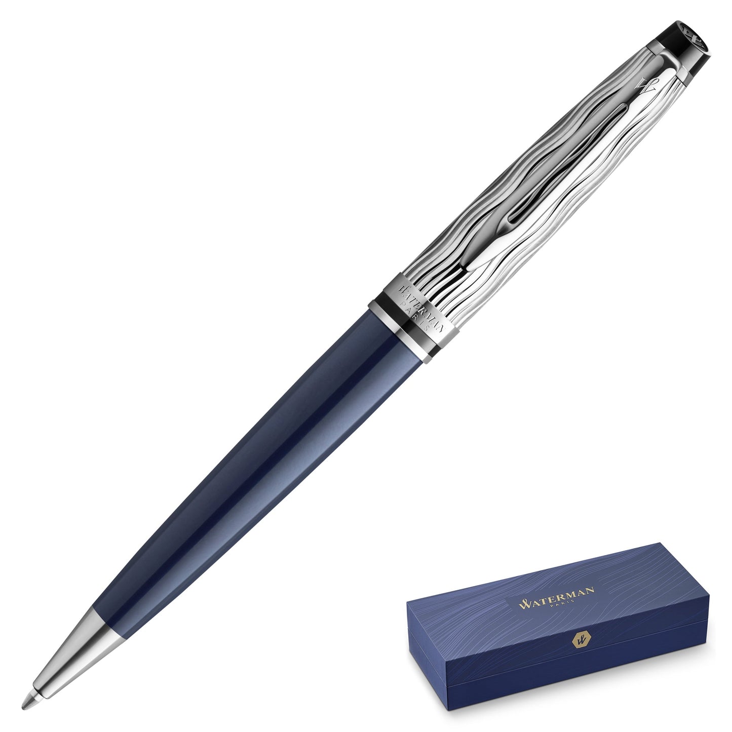 Waterman Expert 2022 Special Edition Deluxe Blue Chrome Trim Ballpoint Pen