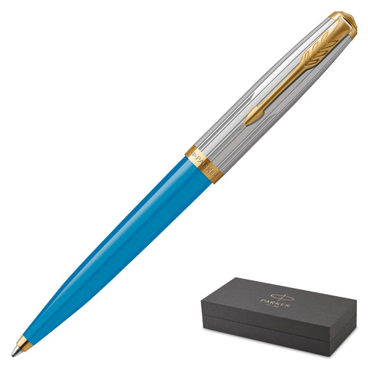 Parker 51 Premium Turquoise Gold Trim Ballpoint Pen