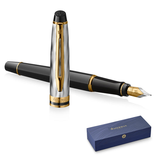 Waterman Expert 24K Deluxe Black GT Fountain Pen Medium Nib