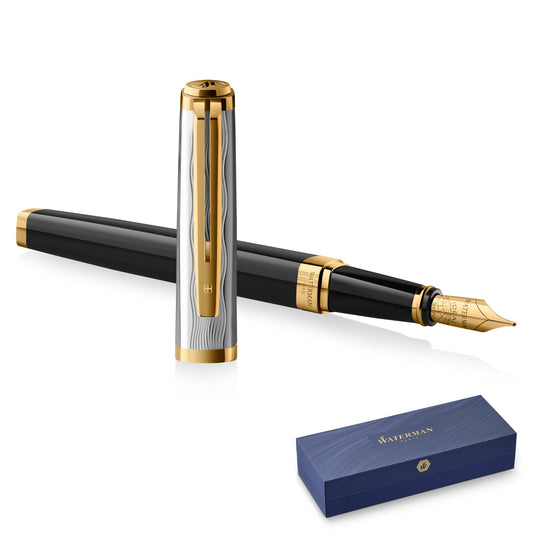 Waterman Exception 24K Deluxe Black GT Fountain Pen Medium Nib